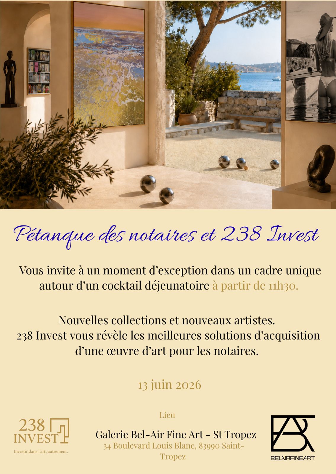 Invitation Pétanque des notaires & 238 Invest — Saint-Tropez